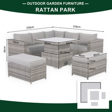 Cambridge Square Corner Sofa Set with Rising Table in Stone Browne Grey weave(#411-2)